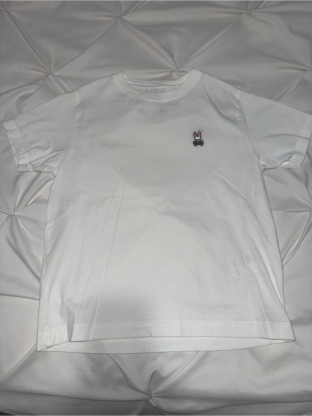 Psycho Bunny White Crewneck Short-Sleeve Kids Tee with Embroidered Bunny Logo